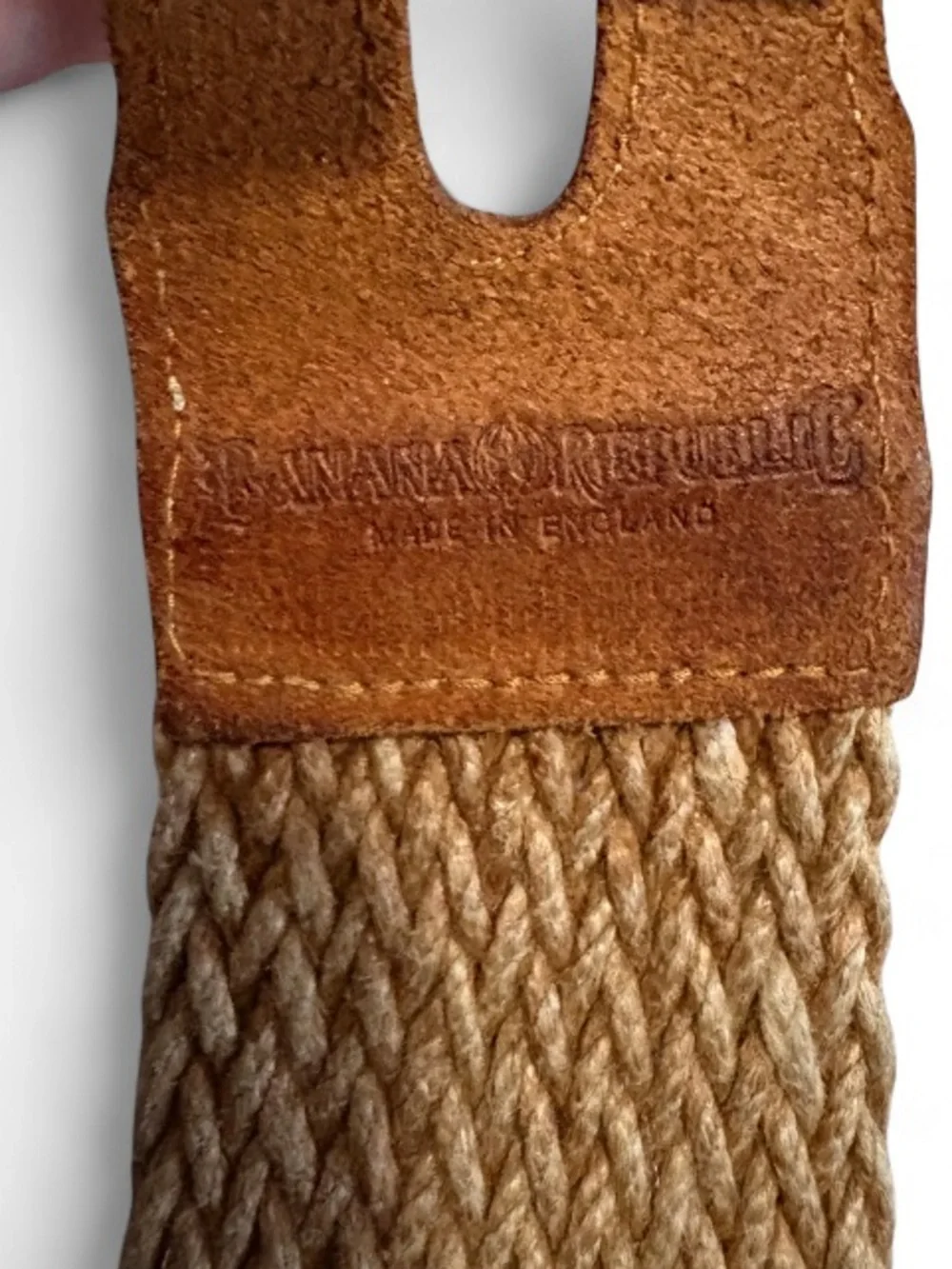Vintage Banana Republic Woven Cotton and Leather Belt w/Double Brass Buckles